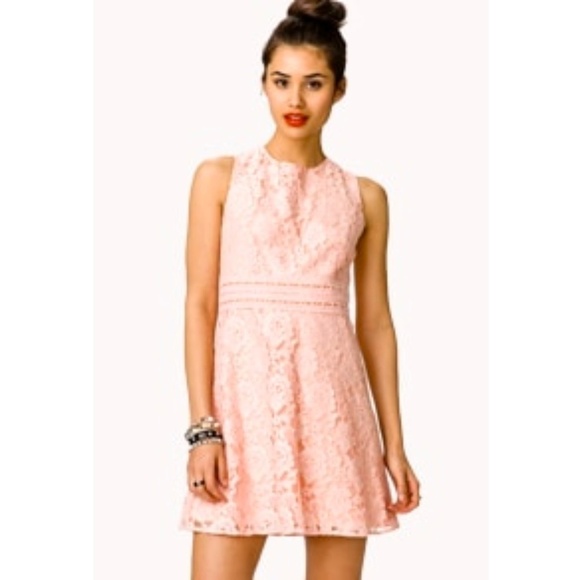 💕FOREVER 21💕 Pink Floral Lace Short Mini Dress - Picture 1 of 6